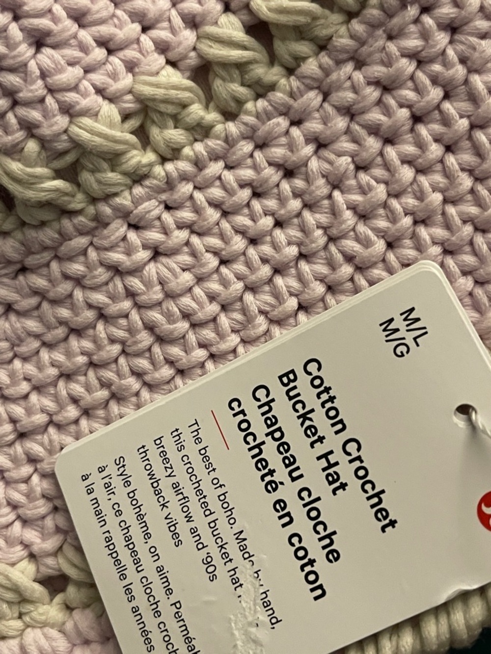 Lululemon Cotton Crochet Bucket Hat in Pink Organza/Light Ivory Size M/L - Picture 12 of 13